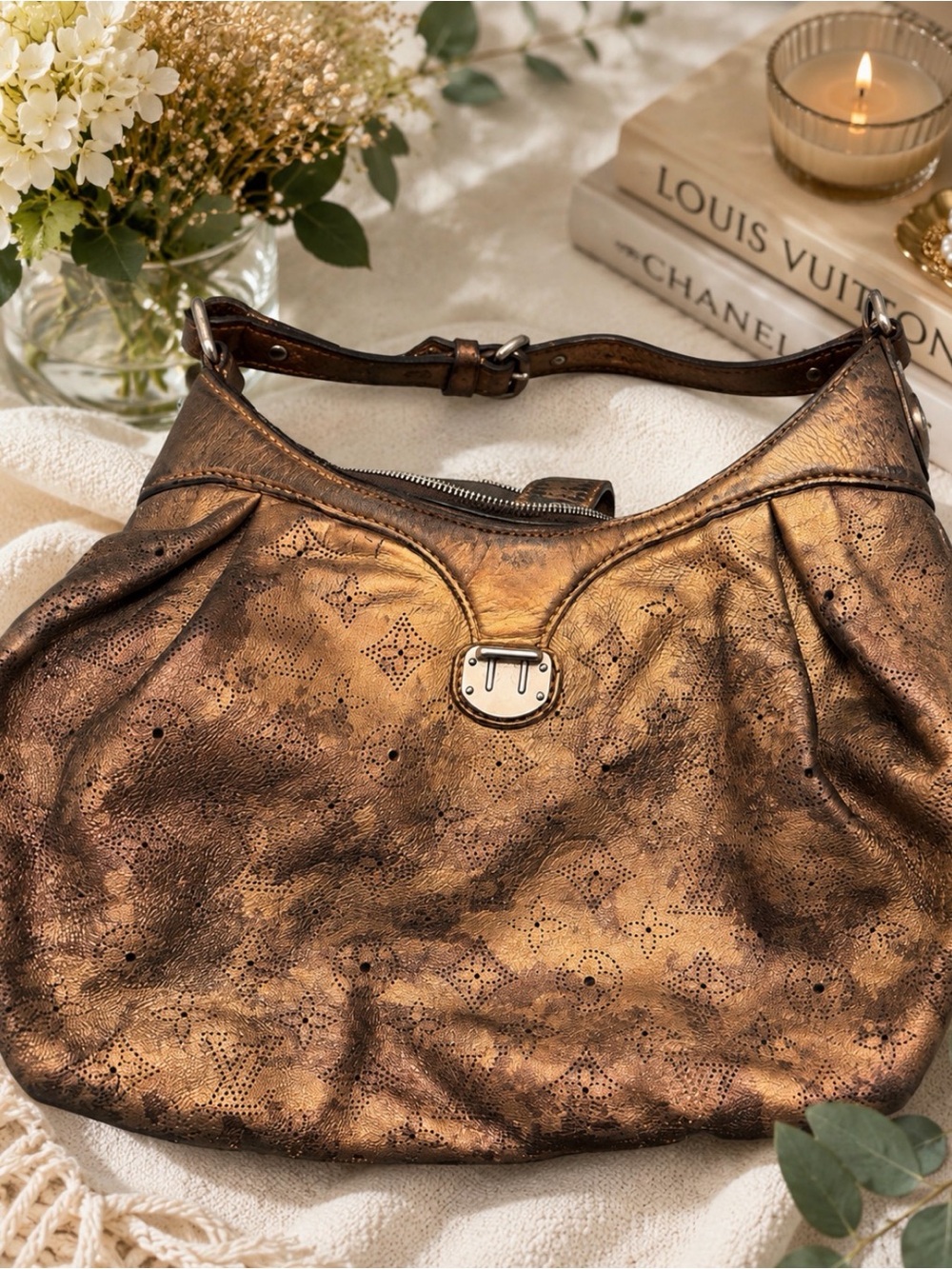 Louis Vuitton Mahina Broze Metallic Hobo